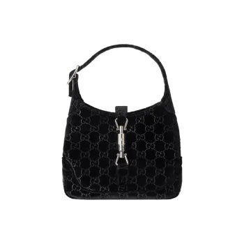 GUCCI Jackie 1961 Velvet Handbag Shoulder Bag Small Size Women's Black