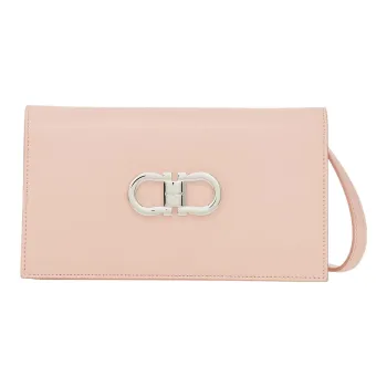 FERRAGAMO GANCINI Palm Calfskin Crossbody Bag Shoulder Bag Women's Nirende Pink & Optical White