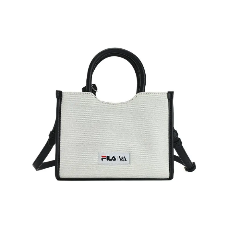 FILA V&A Collaboration Heritage Fabric Handbag, Shoulder Bag, Crossbody Bag Women's White & Black-3