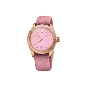 Oris Automatic Mechanical Movement Unisex Watch 38mm Pink Watch Dial Bronze Watch Case Fabric Strap