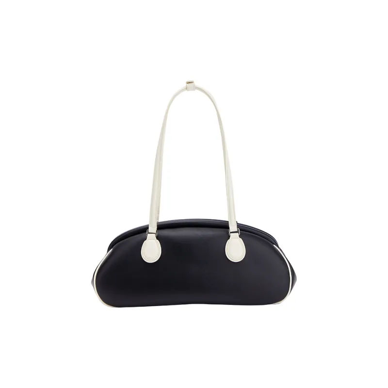 AMAZING SONG Cow Leather Commute OL Baguette Bag Shoulder Bag Large Size Women's Oatmeal White/Elegant Black-12