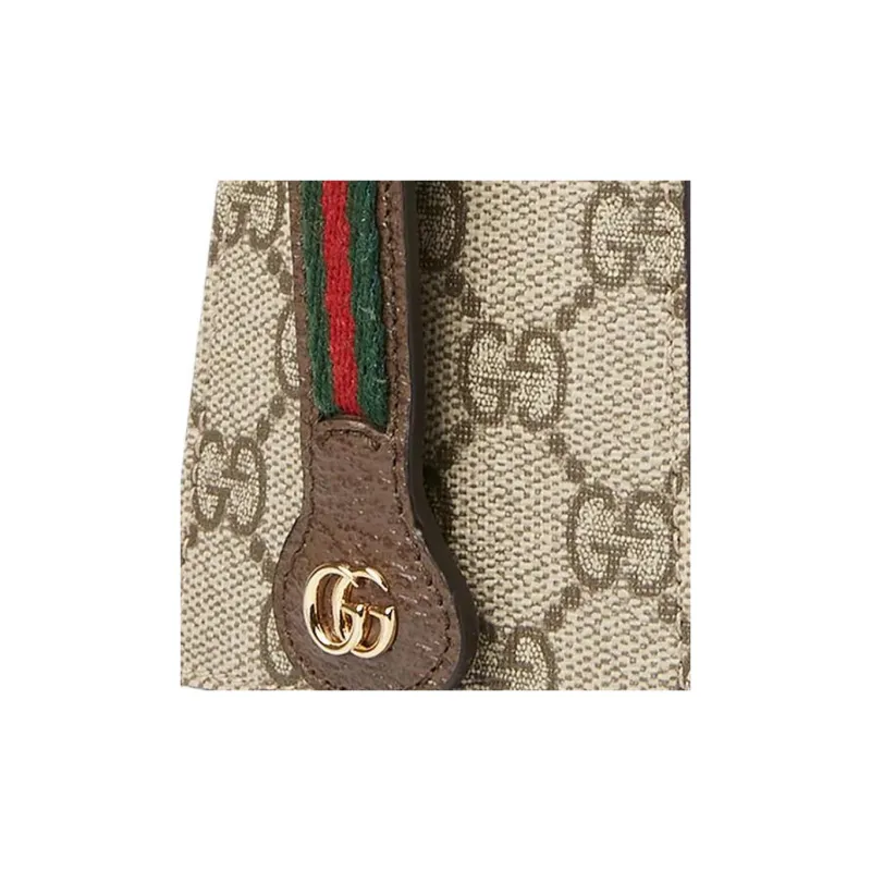 GUCCI Canvas With Leather Key Pouch Small Size Women's Beige & Ebony-4