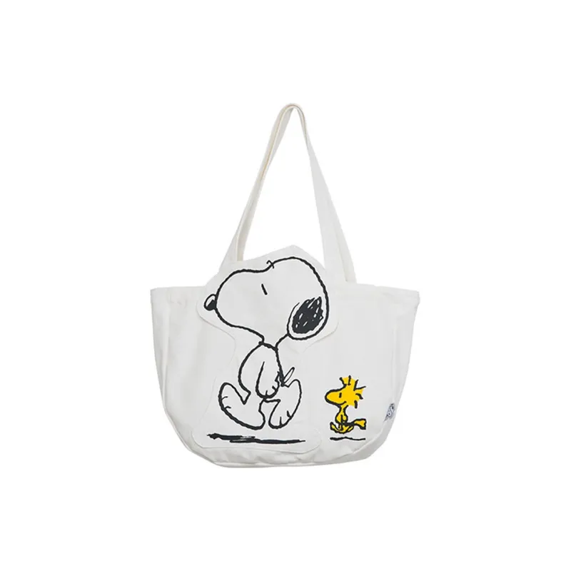 SNOOPY Canvas Canvas Bag Shoulder Bags Unisex White Beige Yellow-0