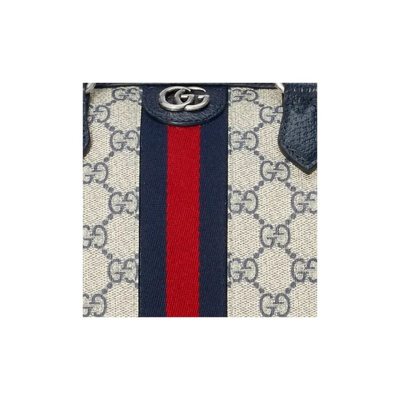 GUCCI Ophidia Canvas With Leather Binding One Shoulder Crossbody Canvas Bag, Handbag Small Size Women's Beige & Blue-7
