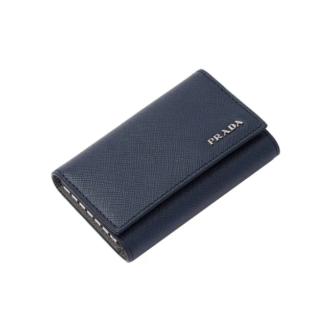 PRADA Saffiano Calfskin Key Pouch Men's Marine Blue & Light Gray-2