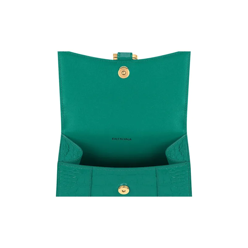 Balenciaga Hourglass Bright Crocodile Pattern Embossed Cow Leather Crossbody One Shoulder Handbag Women's Green-5
