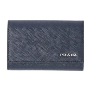 PRADA Saffiano Calfskin Key Pouch Men's Marine Blue & Light Gray