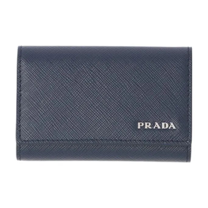 PRADA Saffiano Calfskin Key Pouch Men's Marine Blue & Light Gray-0