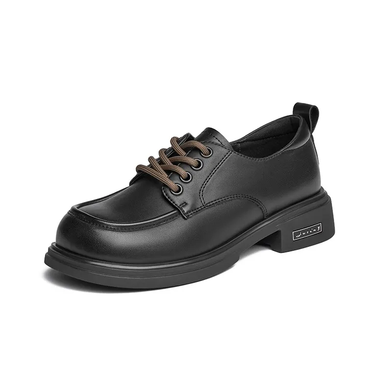 JOSINY British Small Leather Shoes JK Unlined Shoes Loafers 3.5cm Women's Black-1