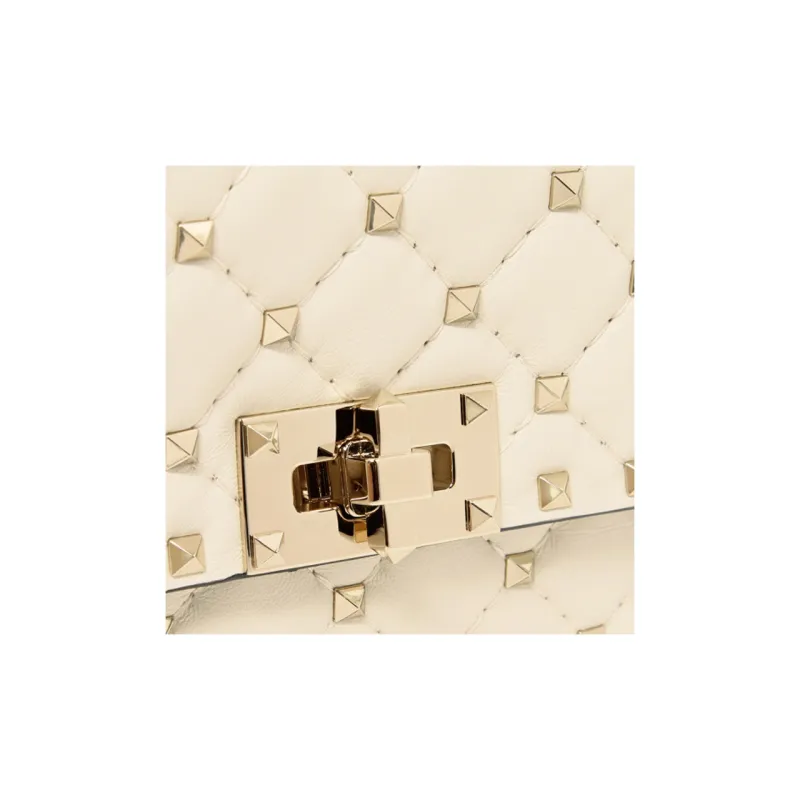 Valentino ROCKSTUD SPIKE Nappa Sheep Leather Handheld Handbag, Shoulder Bag, Crossbody Bag Medium Size Women's White-3