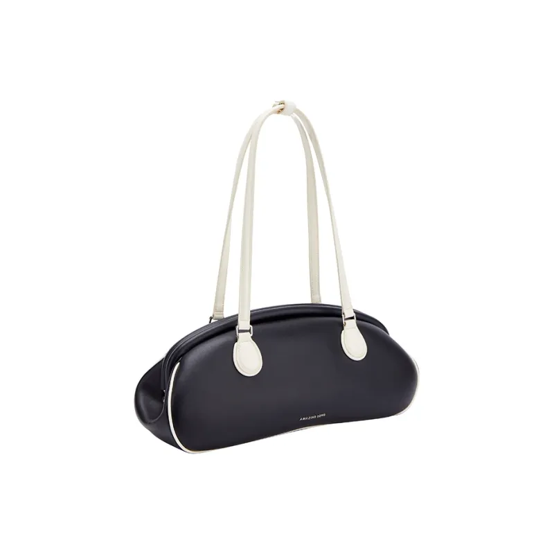 AMAZING SONG Cow Leather Commute OL Baguette Bag Shoulder Bag Large Size Women's Oatmeal White/Elegant Black-10