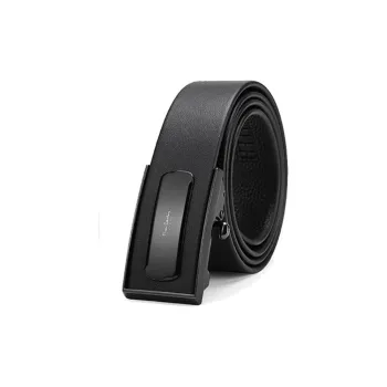 PIERRE CARDIN Stainless Steel Automatic Buckle Belt Top Grain Cow Leather Belts Men's Black