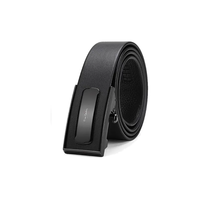 PIERRE CARDIN Stainless Steel Automatic Buckle Belt Top Grain Cow Leather Belts Men's Black-0