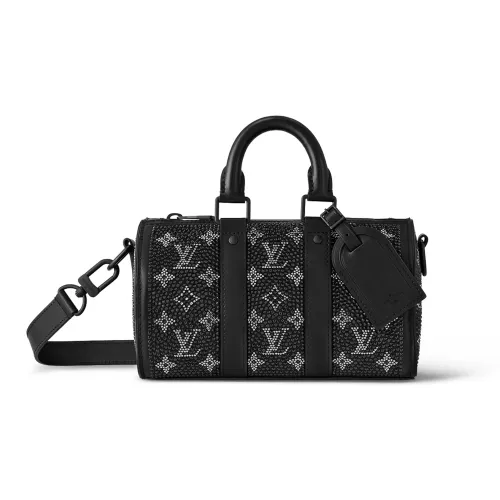 LOUIS VUITTON Keepall Cow Leather Travel Bags Shoulder Bag Crossbody Bag Handbag Men
s Black