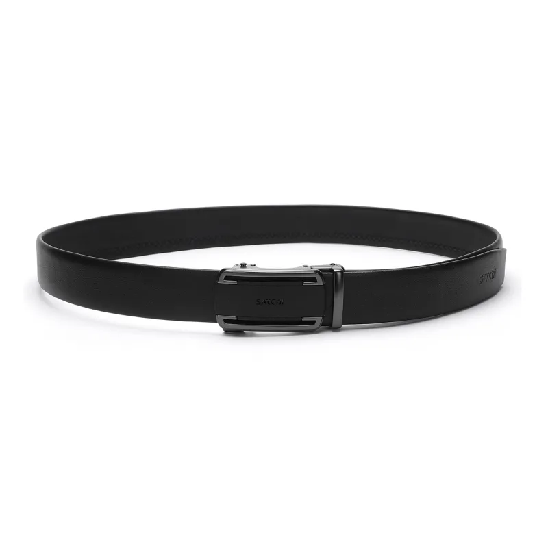 Satchi Sanduo Automatic Buckle Belt Matte Alloy Buckle Cow Leather Leather Belts Men's Black Width 3.55cm-3