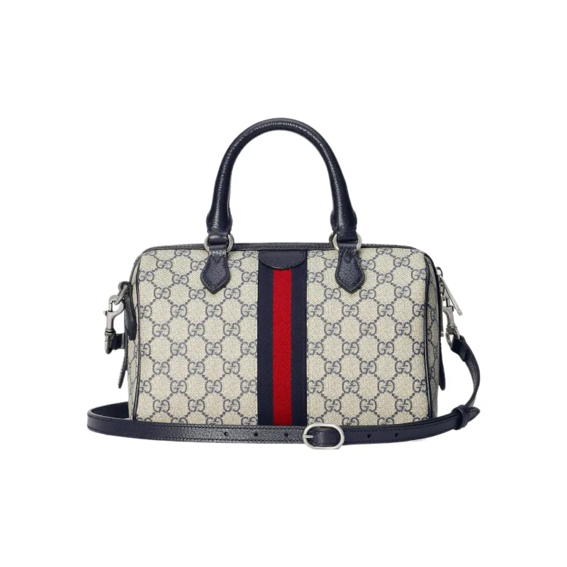 GUCCI Ophidia Canvas With Leather Binding One Shoulder Crossbody Canvas Bag, Handbag Small Size Women's Beige & Blue-2
