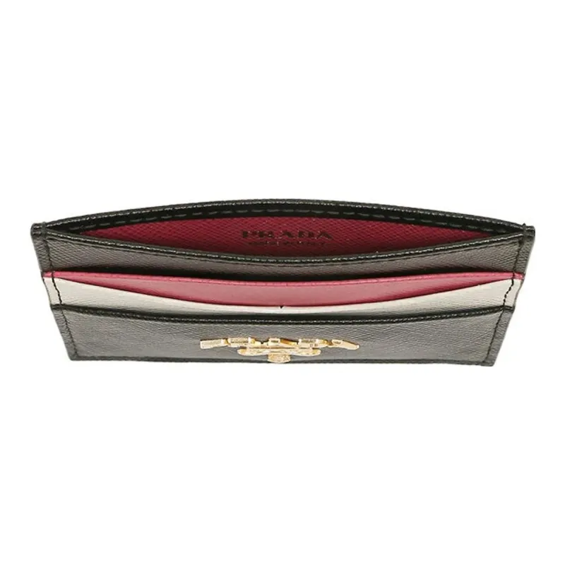 PRADA Saffiano Leather Card Holder Women's Black/Wood Chrysanthemum-2
