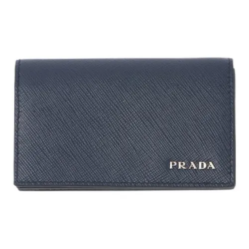 PRADA Saffiano Leather Card Clip Card Holder Men's Marine Blue & Light Gray