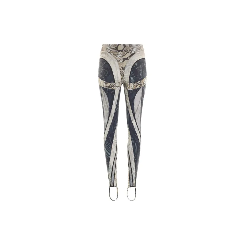 Mugler Snakeskin print Sheer tulle Panelled Leggings-1
