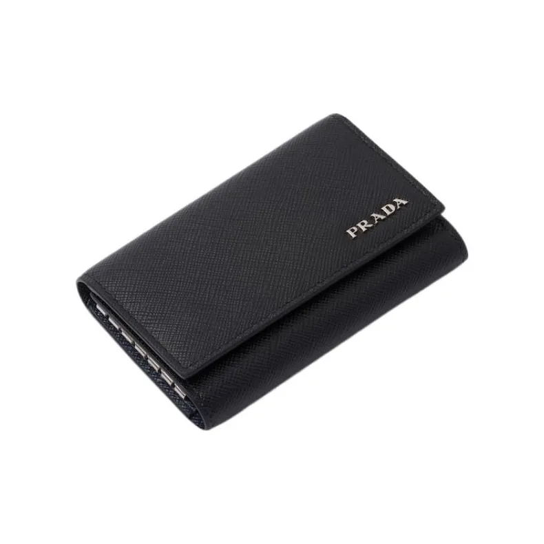 PRADA Saffiano Calfskin Key Pouch Men's Black & Navy-2