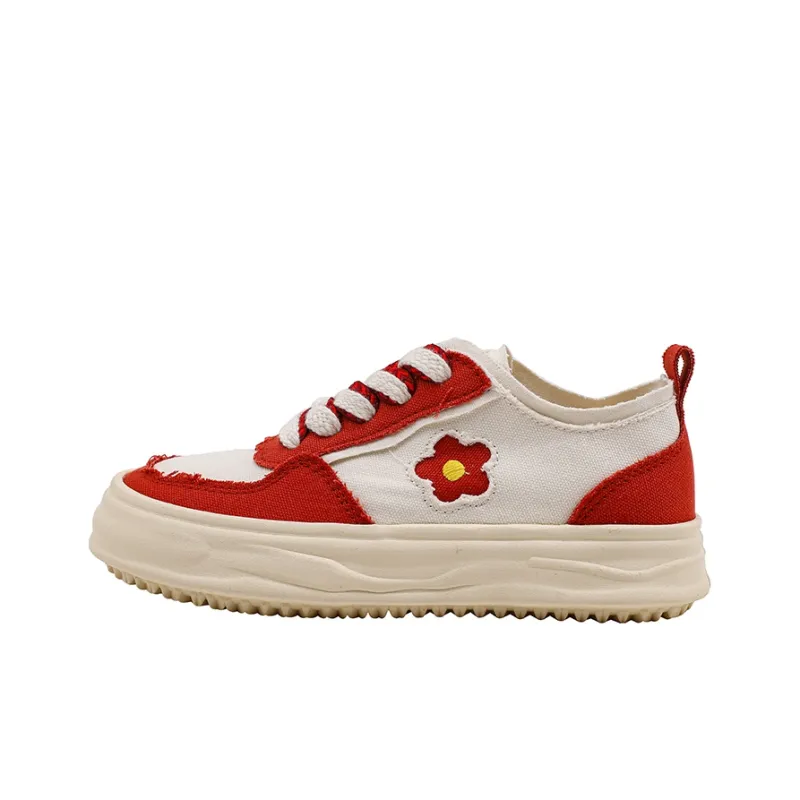 MINGKUANG Canvas Shoes Women's Low Top Red-2
