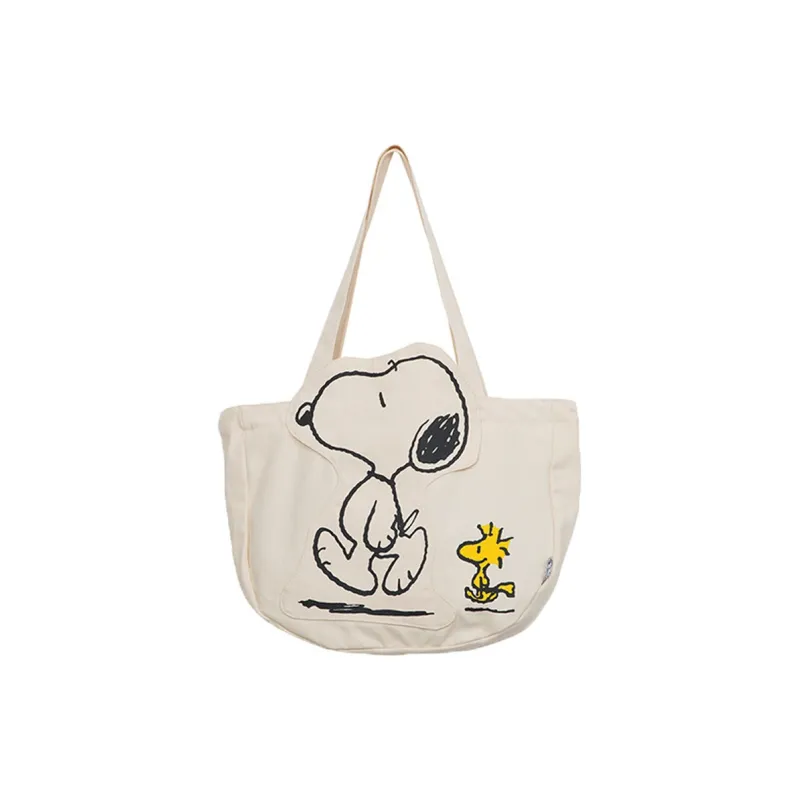 SNOOPY Canvas Canvas Bag Shoulder Bags Unisex White Beige Yellow-5