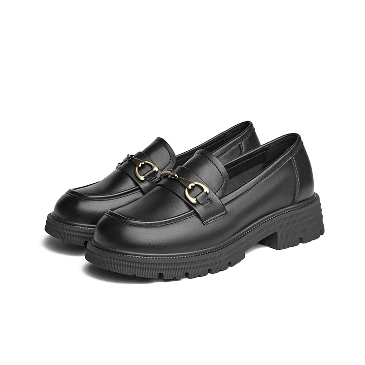 JOSINY British Style Platform Slip-on Small Leather Shoes Loafers 4cm Women's Black-2