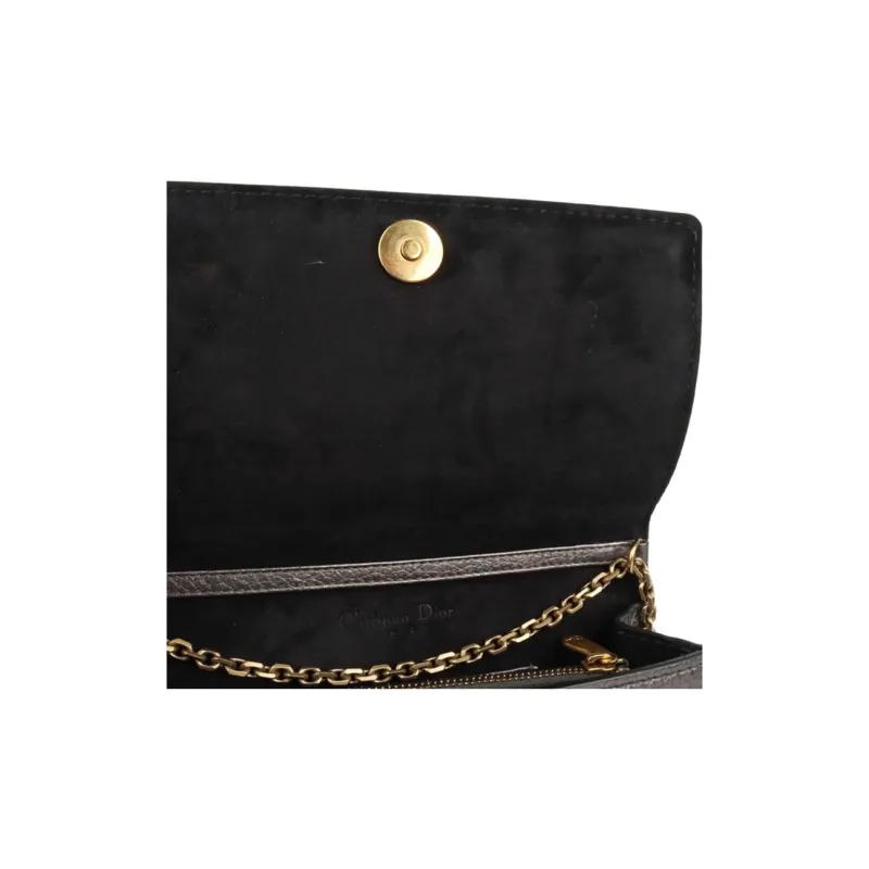 DIOR Grained Cow Leather Shoulder Bag Crossbody Bag Wallet Women's Gray-10