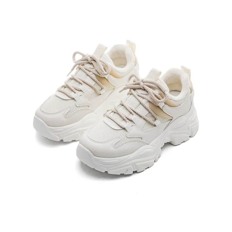 Warrior Thin Cotton Casual Athletic Shoes Thermal Height Increase Low Top Chunky Sneakers Women's Beige Khaki Fleece-4