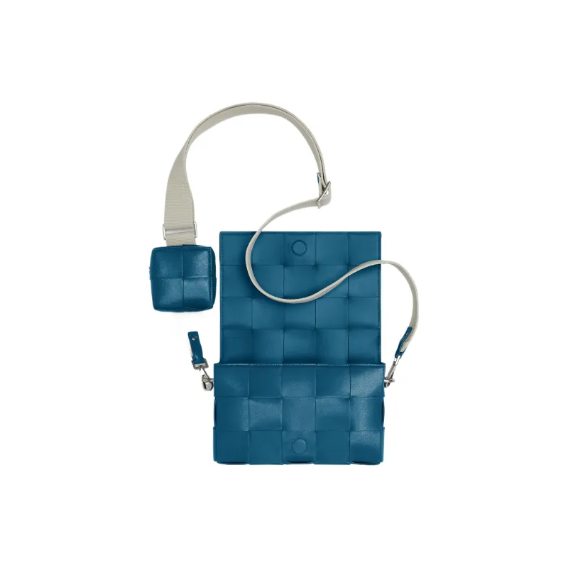 Bottega Veneta CASSETTE Cow Leather Shoulder Bag, Crossbody Bag Medium Size Men's Deep Sea Blue & Natural-3