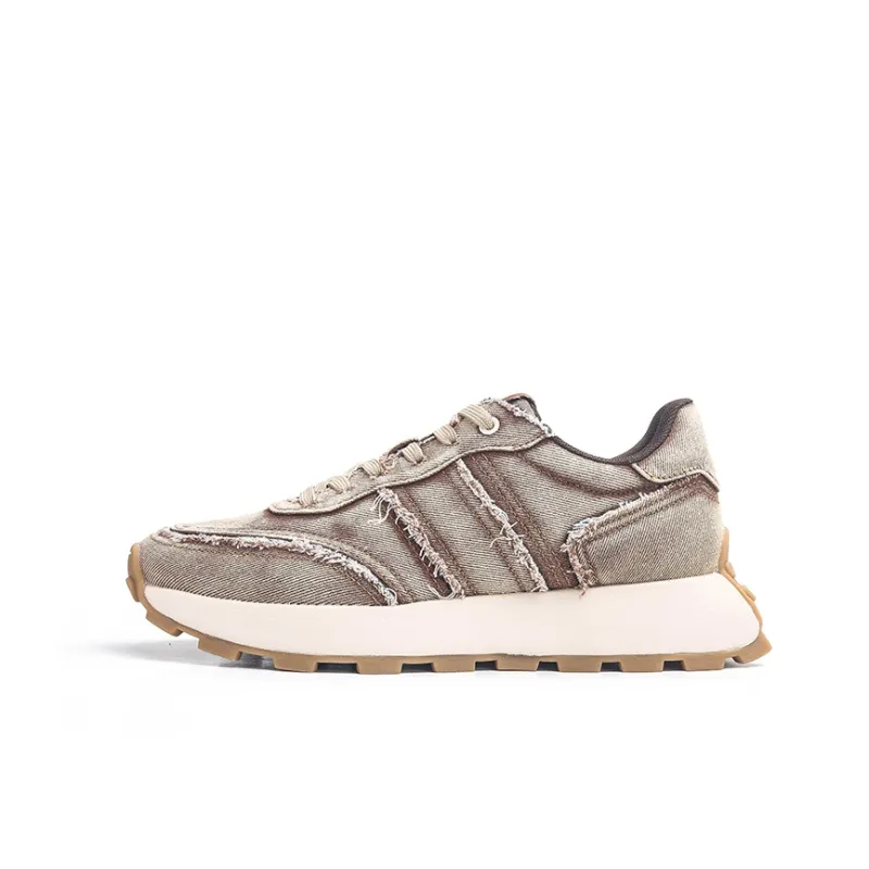KVIV Height Increasing Wear Resistant Lightweight Breathable Slip Resistant Low Top Casual Shoes Unisex Washed Brown-0