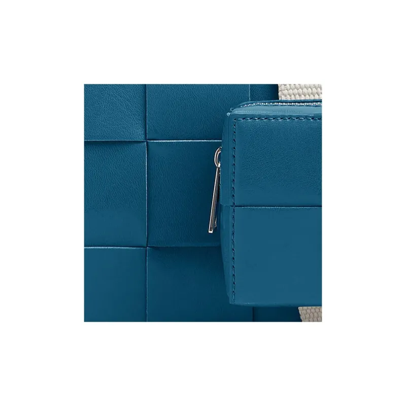 Bottega Veneta CASSETTE Cow Leather Shoulder Bag, Crossbody Bag Medium Size Men's Deep Sea Blue & Natural-4