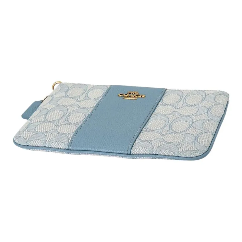 COACH Wristlet Canvas With Leather Mahjong-Themed Wrist Bags And Clutches Small Size Women's Light Blue Monogram-4