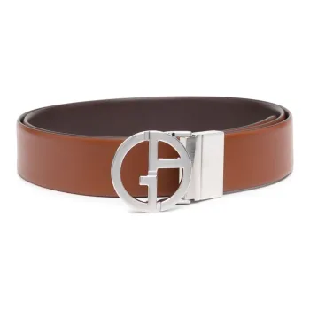GIORGIO ARMANI Emblem Pattern Smooth Buckle Leather Belts Men's Brown