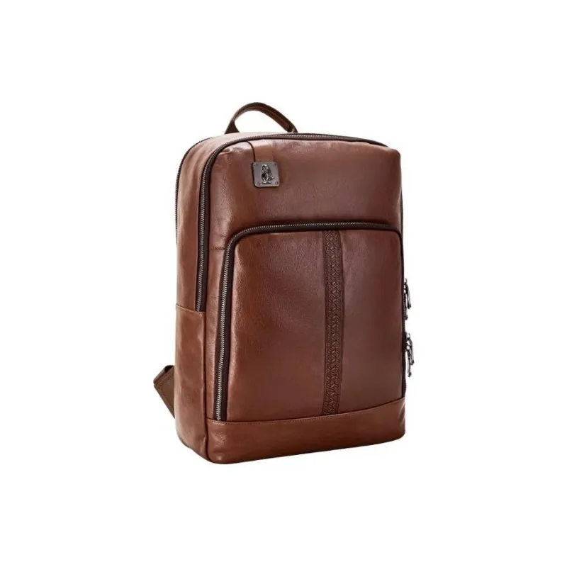 Hush Puppies Cow Leather Backpack Medium Size Men's Coffee-2