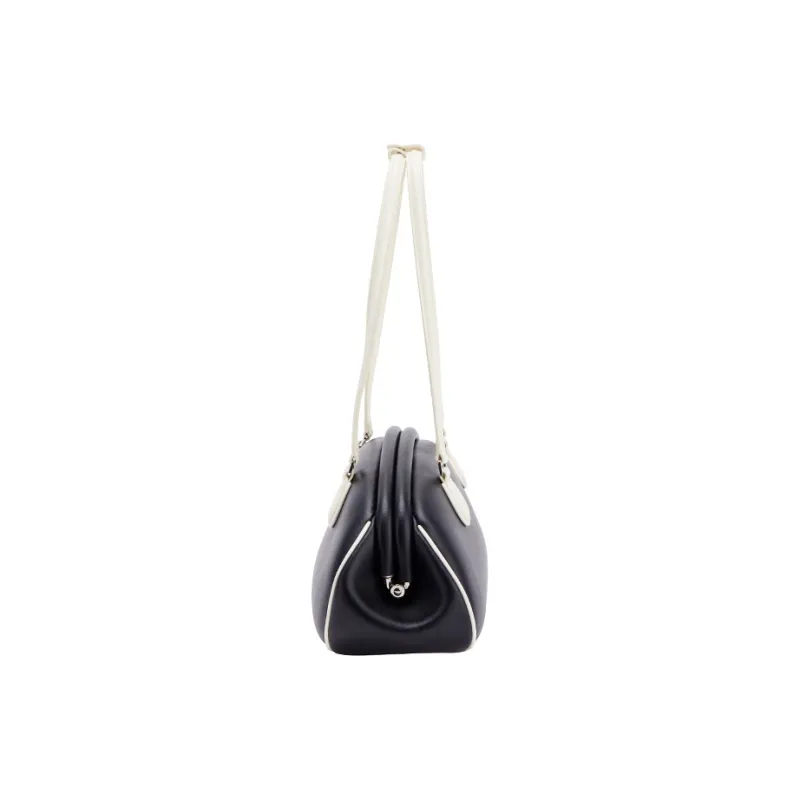 AMAZING SONG Cow Leather Commute OL Baguette Bag Shoulder Bag Large Size Women's Oatmeal White/Elegant Black-11