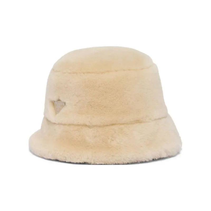 PRADA Silk, Sheepskin, Leather, And Fur Bucket Hats Women's White-0