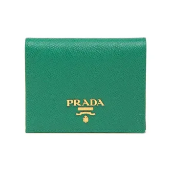 PRADA Leather Wallet Small Size Women's Green