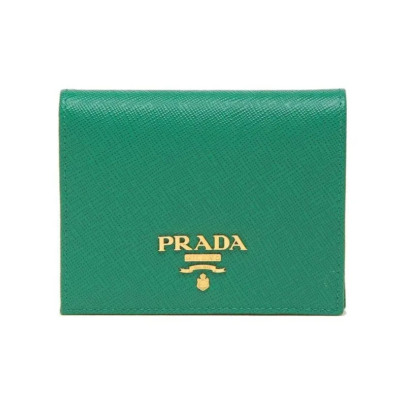 PRADA Leather Wallet Small Size Women's Green-0