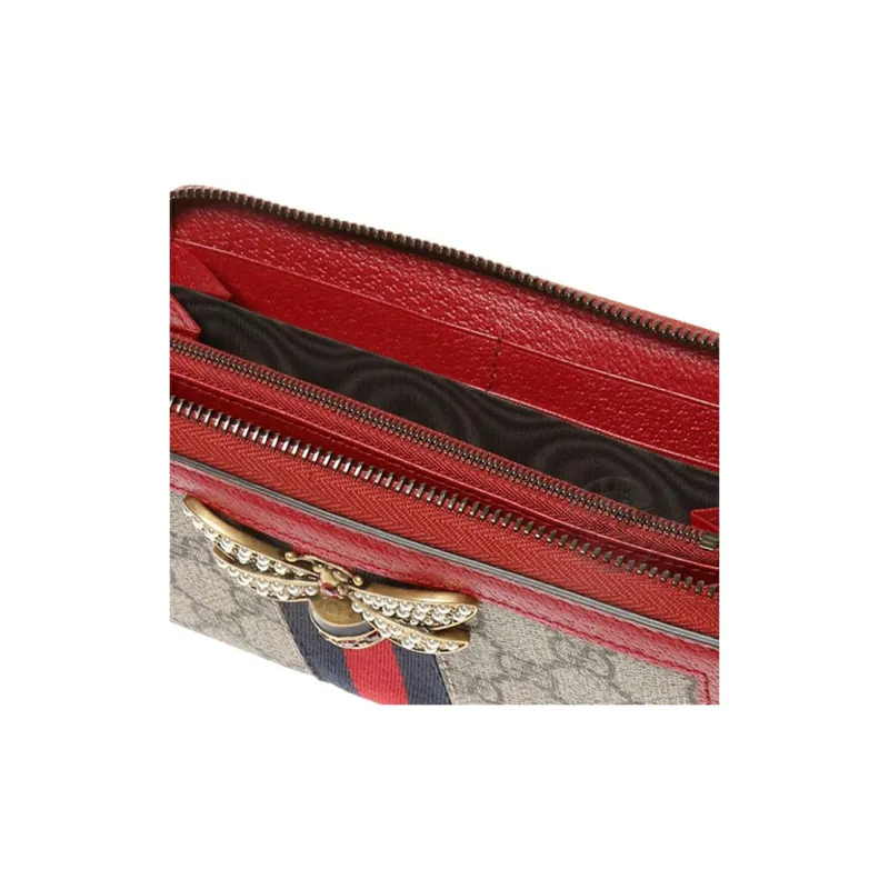 GUCCI Queen Margaret Canvas With Leather Wallet Regular Women's Ebony/Red-4
