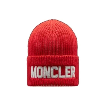 Moncler Polyester Virgin Wool Beanies Women's Red