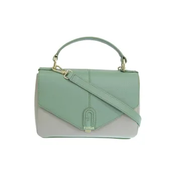 Furla Leather Shoulder Bag, Crossbody Bag, Handbag Small Size Women's Green & Marble Gray
