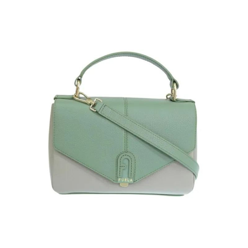 Furla Leather Shoulder Bag, Crossbody Bag, Handbag Small Size Women's Green & Marble Gray-0