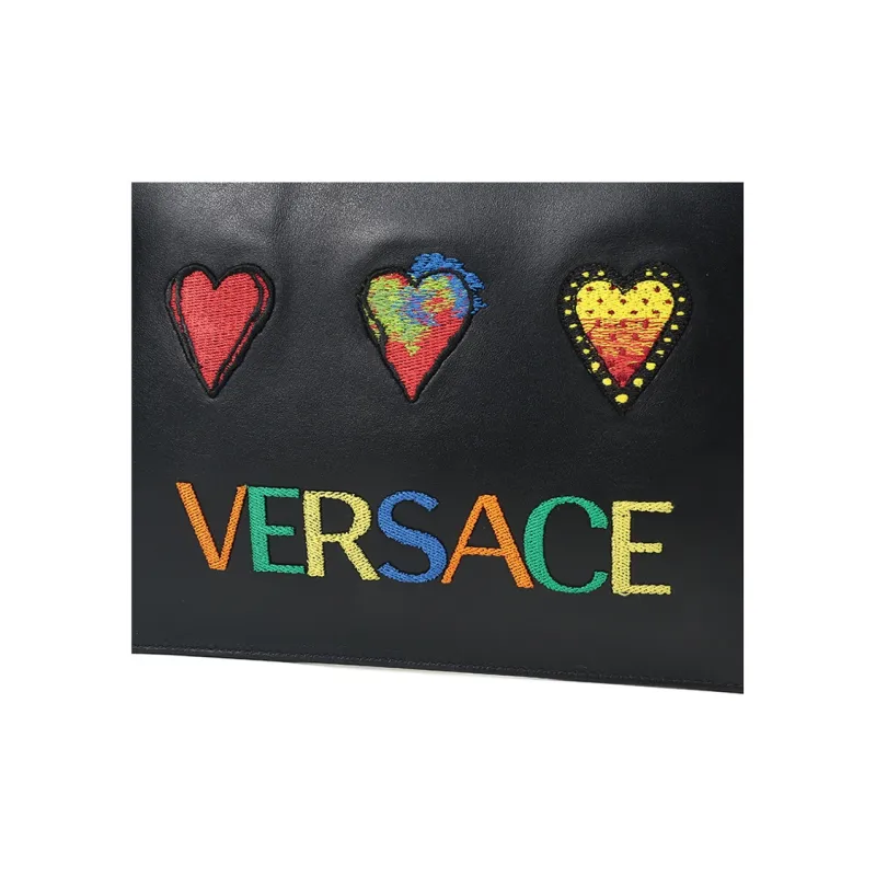 VERSACE Leather Clutch Unisex Black-4