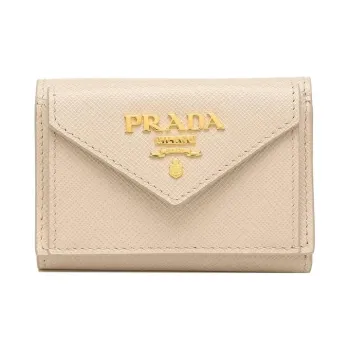 PRADA Saffiano Leather Wallet Mini Women's Beige
