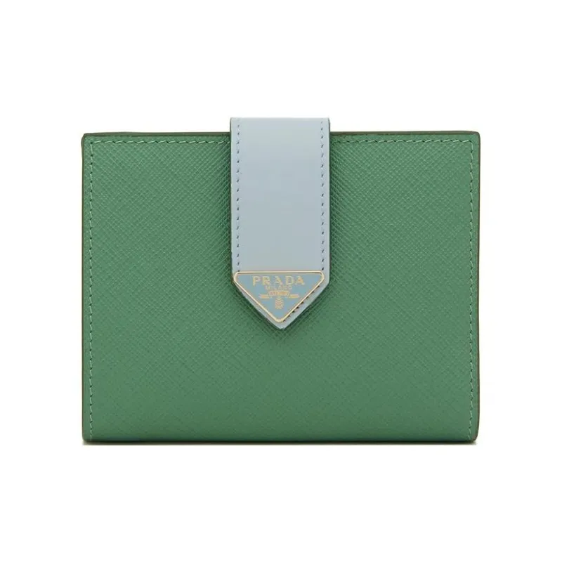 PRADA Leather Wallet Small Size Women's Green & Blue-0