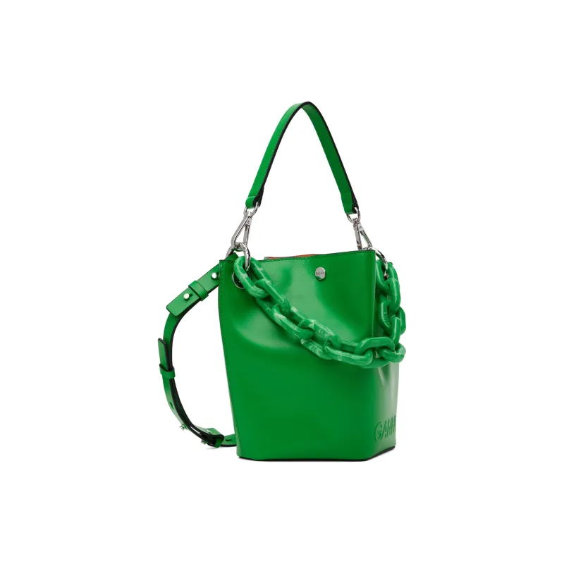 GANNI Recycled Grained Leather Bucket Bag Portable Crossbody Bag Shoulder Bag Small Size Women's Kelly Green-1