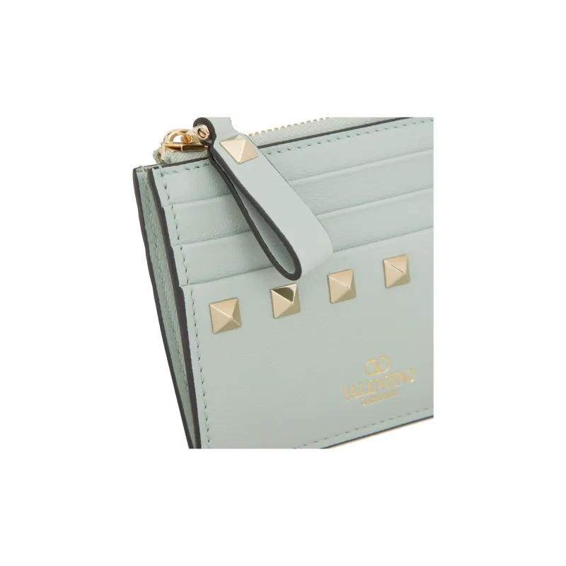 Valentino Rockstud Calfskin Coin Purses Card Holders Women's Aquamarine Stone Color-3