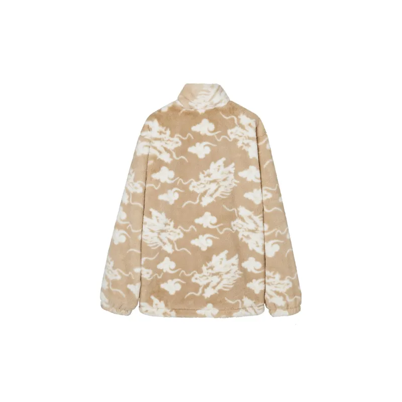 Skechers New Year S COLOR Velvet feel Coat Unisex Khaki Base With Dragon Pattern All Over Print-1