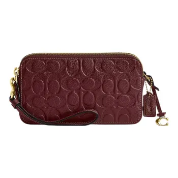 COACH Kira Polished Pebbled Leather Camera Bags Shoulder Bag Crossbody Bag Small Size Women's Brass & Burgundy